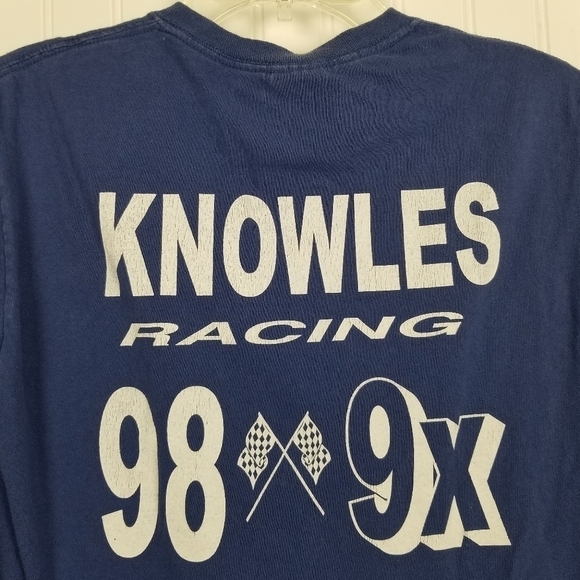 Knowles Racing 98 9X Vintage Graphic Tshirt Blue Auto Car Men's Size Small - Picture 7 of 9
